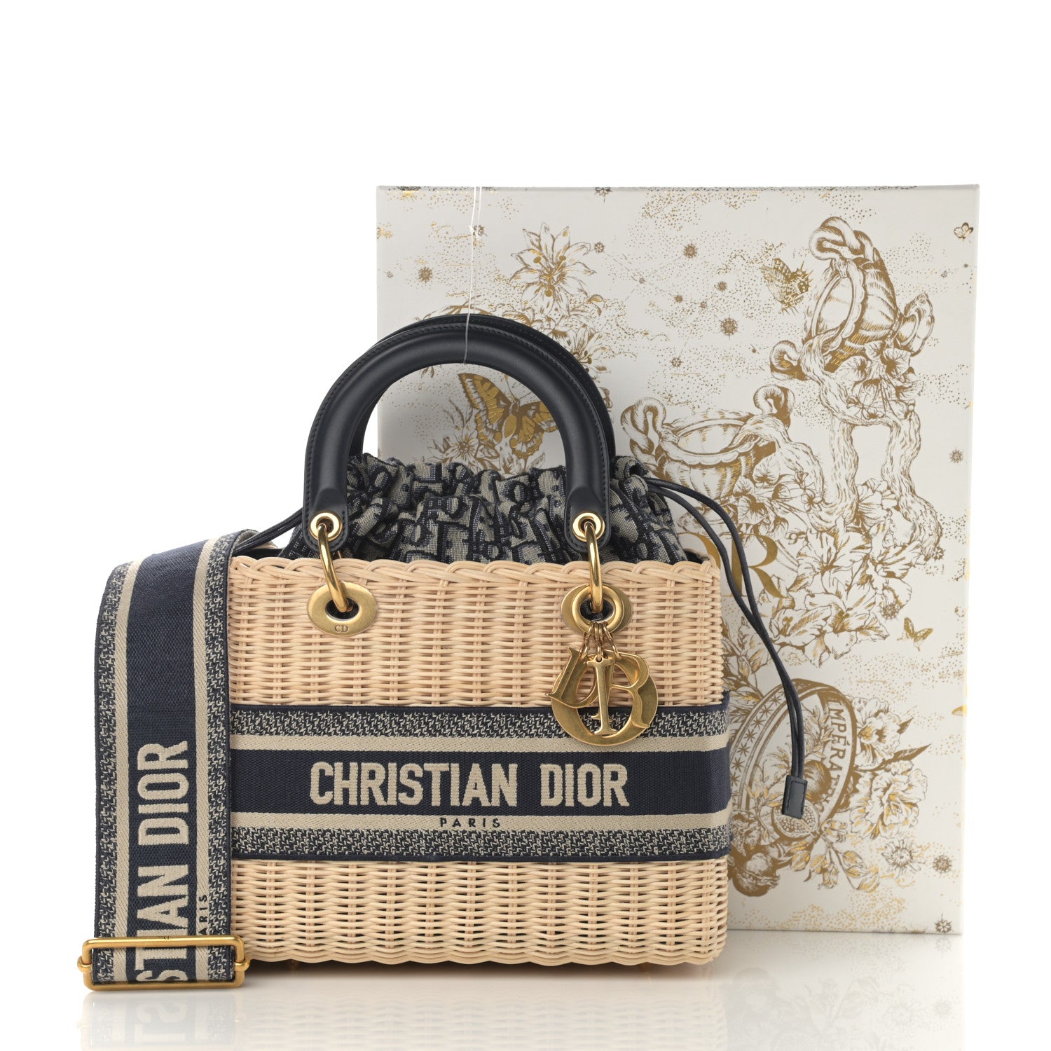 バッグ made in FRANCE Cristian Dior bag Christian Dior Wicker Oblique Medium Lady Dior Bag Blue 1114645