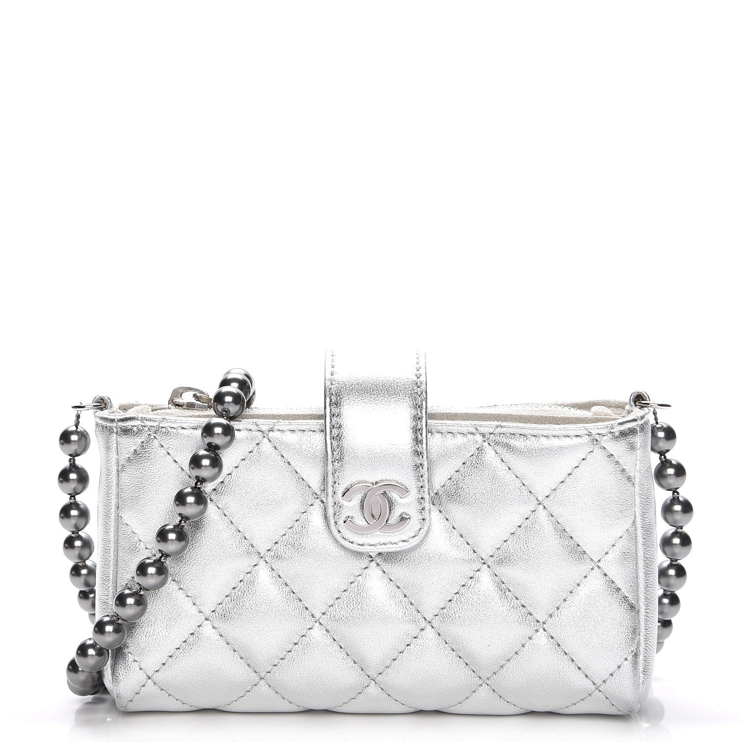 Chanel Metallic Lambskin Quilted Pearl Chain Mini Love Symbols Bag Silver 1 of 13