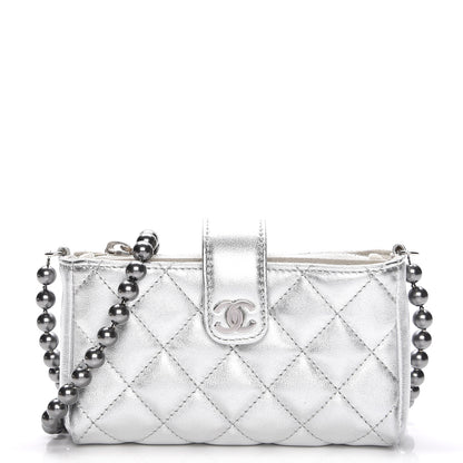Chanel Metallic Lambskin Quilted Pearl Chain Mini Love Symbols Bag Silver 1 of 13