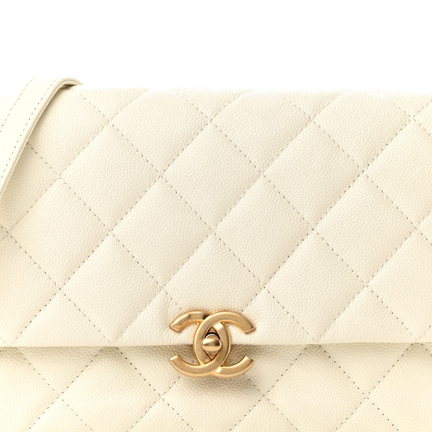 Shiny Caviar Quilted Large Chain Melody Flap White