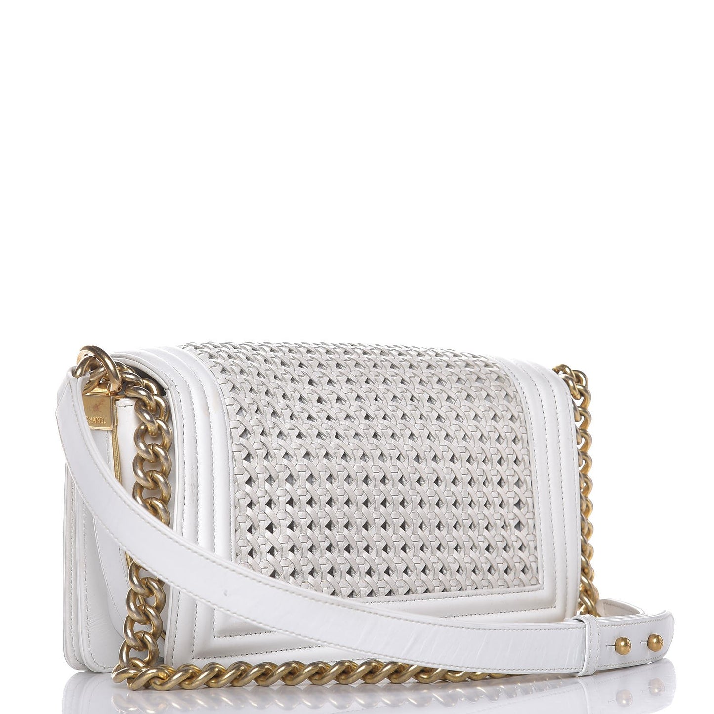 Sheepskin Braided Medium Boy Reverso Flap White