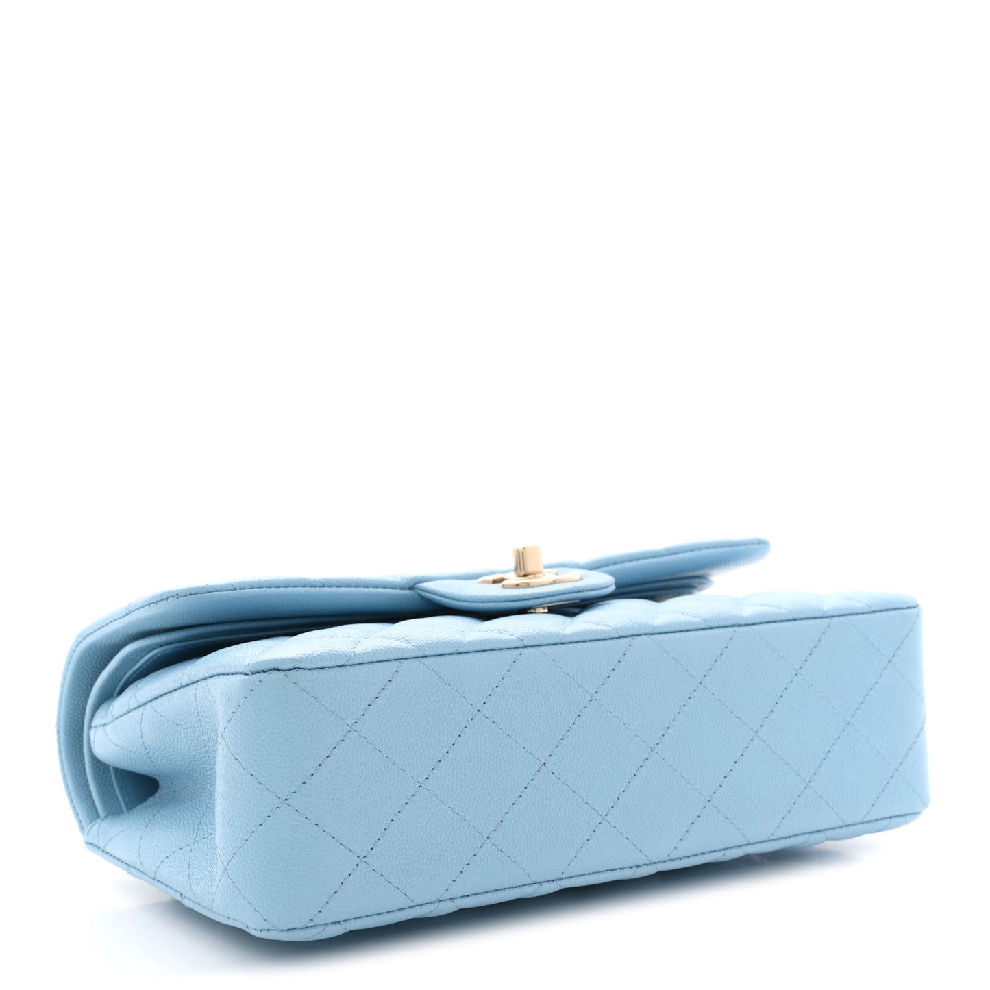 Caviar Quilted Small Double Flap Light Blue