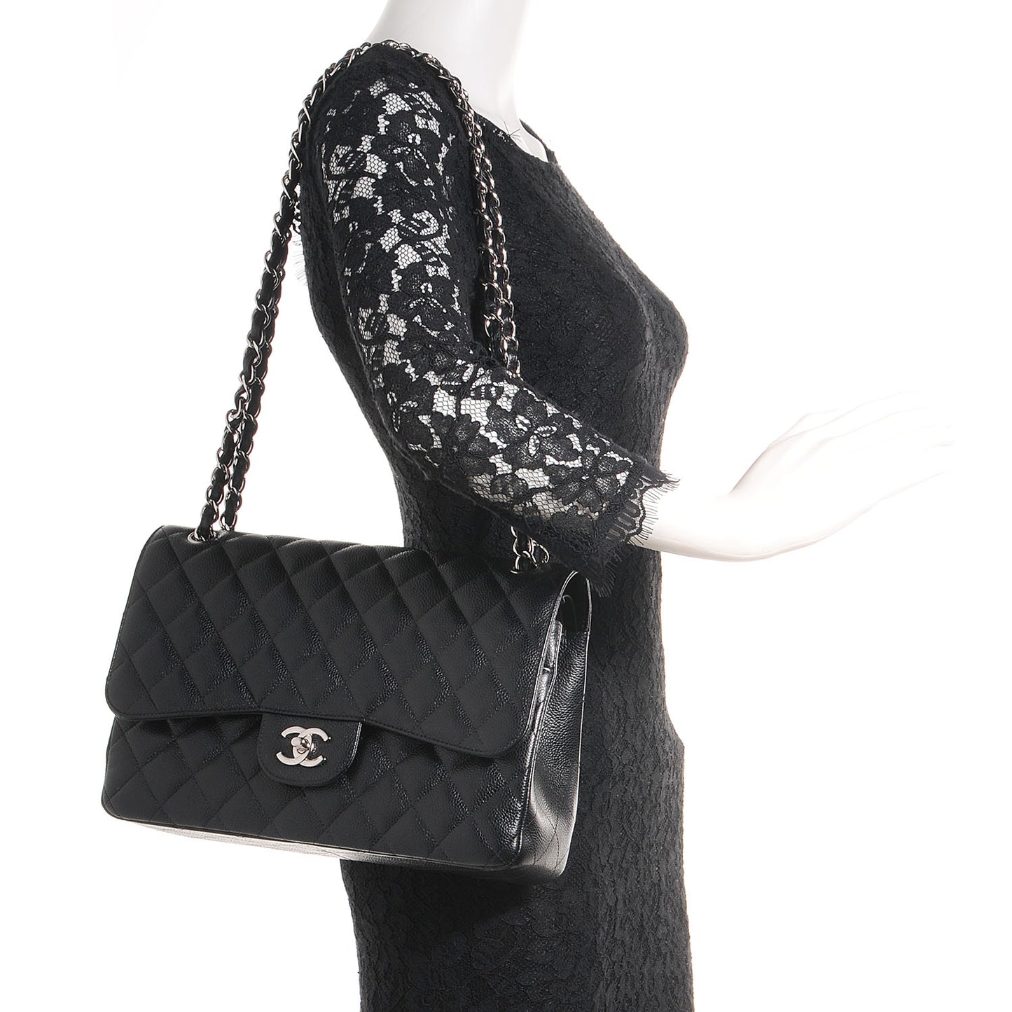 Caviar Quilted Jumbo Double Flap Black