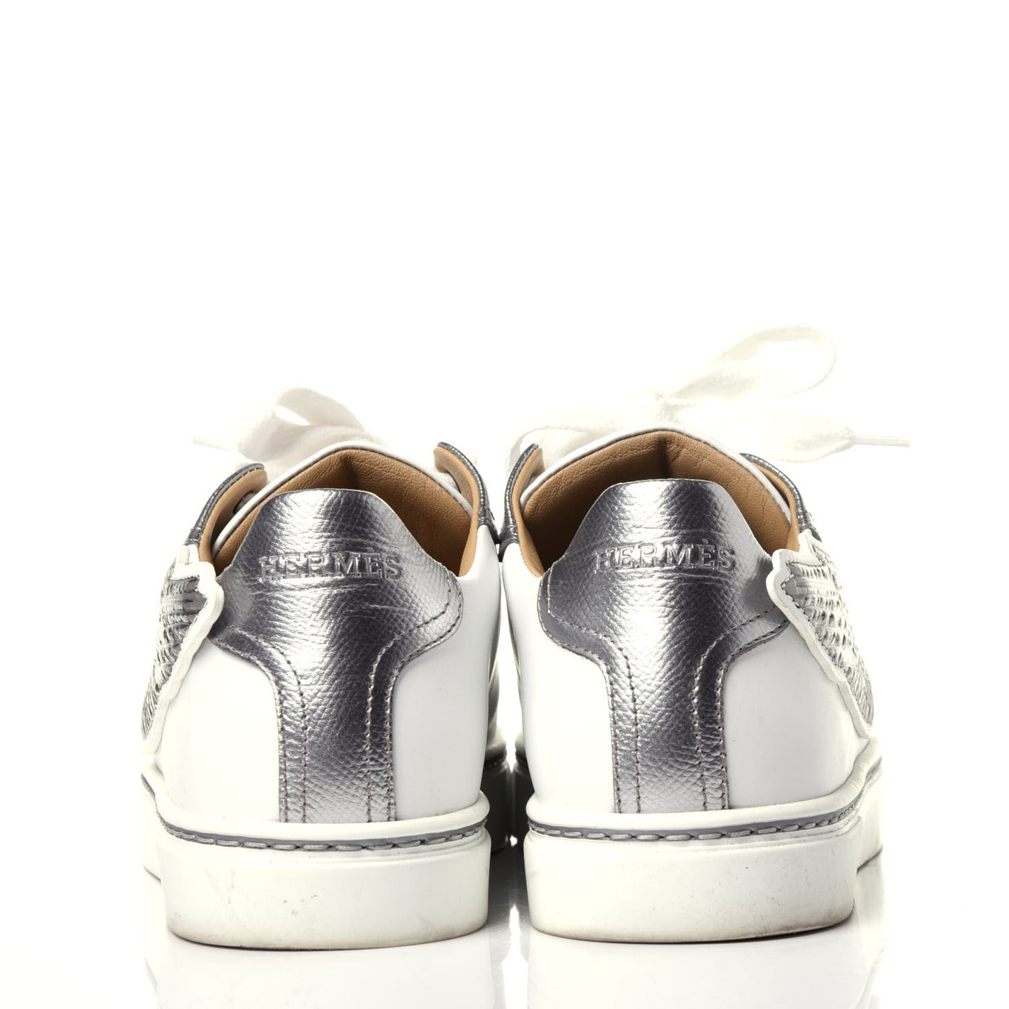 Calfskin Epsom Womens Velvet Sneakers 37 White Silver
