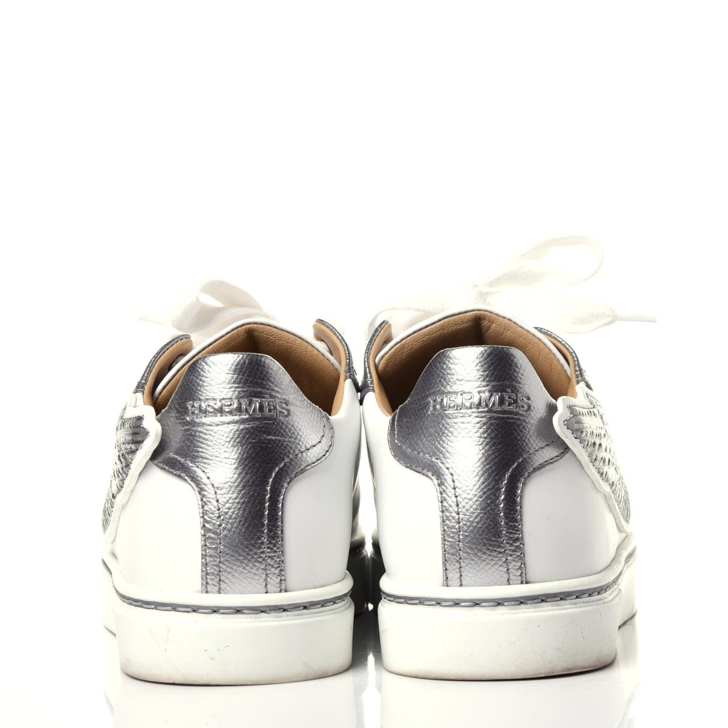 Hermes Calfskin Epsom Womens Velvet Sneakers 37 White Silver 6 of 12