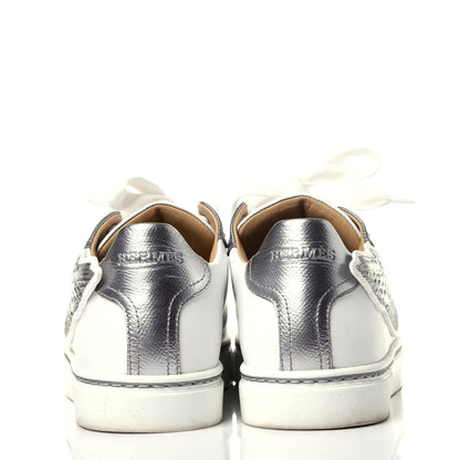 Hermes Calfskin Epsom Womens Velvet Sneakers 37 White Silver 6 of 12