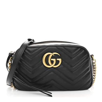 Gucci Calfskin Matelasse Small GG Marmont Chain Shoulder Bag Black 1 of 10