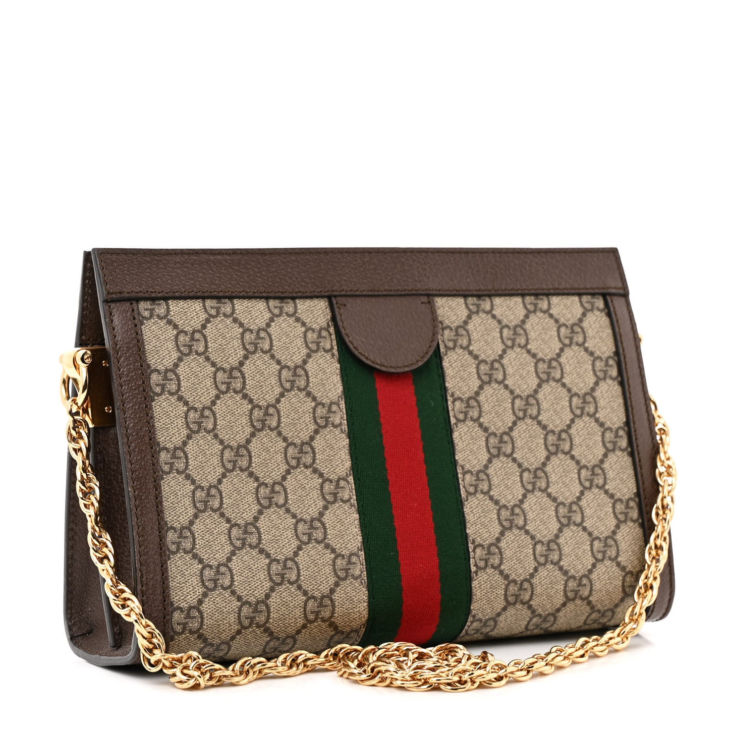 GG Supreme Monogram Web Small Ophidia Chain Shoulder Bag Brown