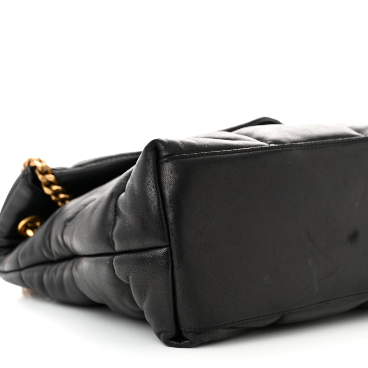 Lambskin Quilted Medium Loulou Puffer Monogram Chain Satchel Black