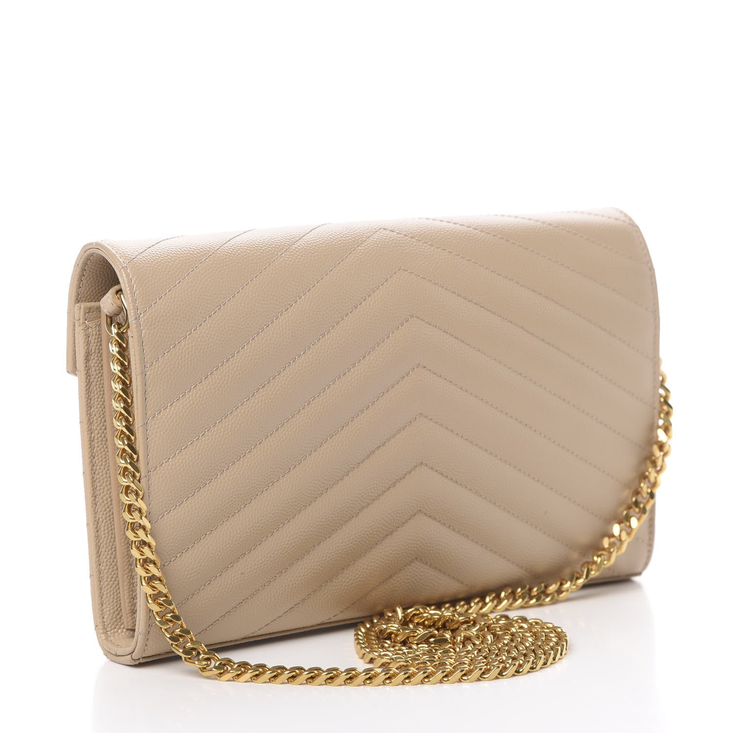 Saint Laurent Grain De Poudre Matelasse Chevron Monogram Chain Wallet Nude Powder 3 of 13