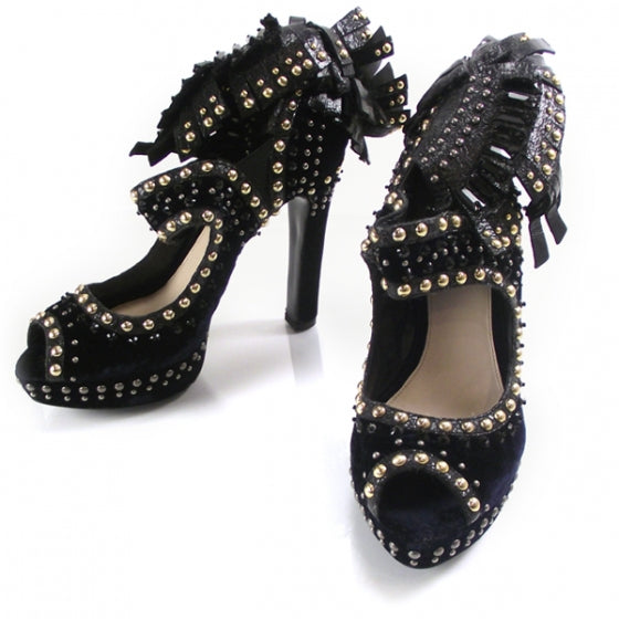 Velvet Studded Mohawk Pumps 38