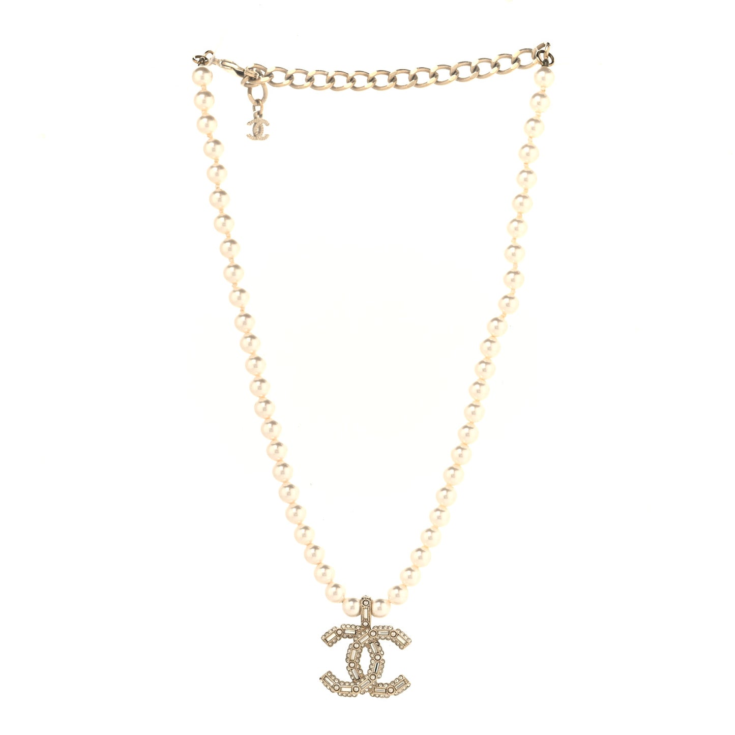 Pearl Crystal Baguette CC Short Necklace Gold