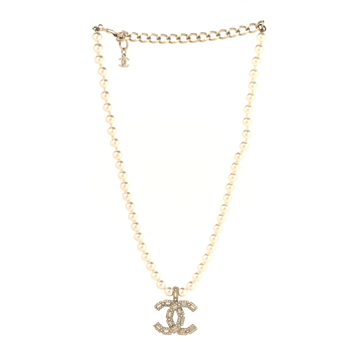 Chanel Pearl Crystal Baguette CC Short Necklace Gold 3 of 5
