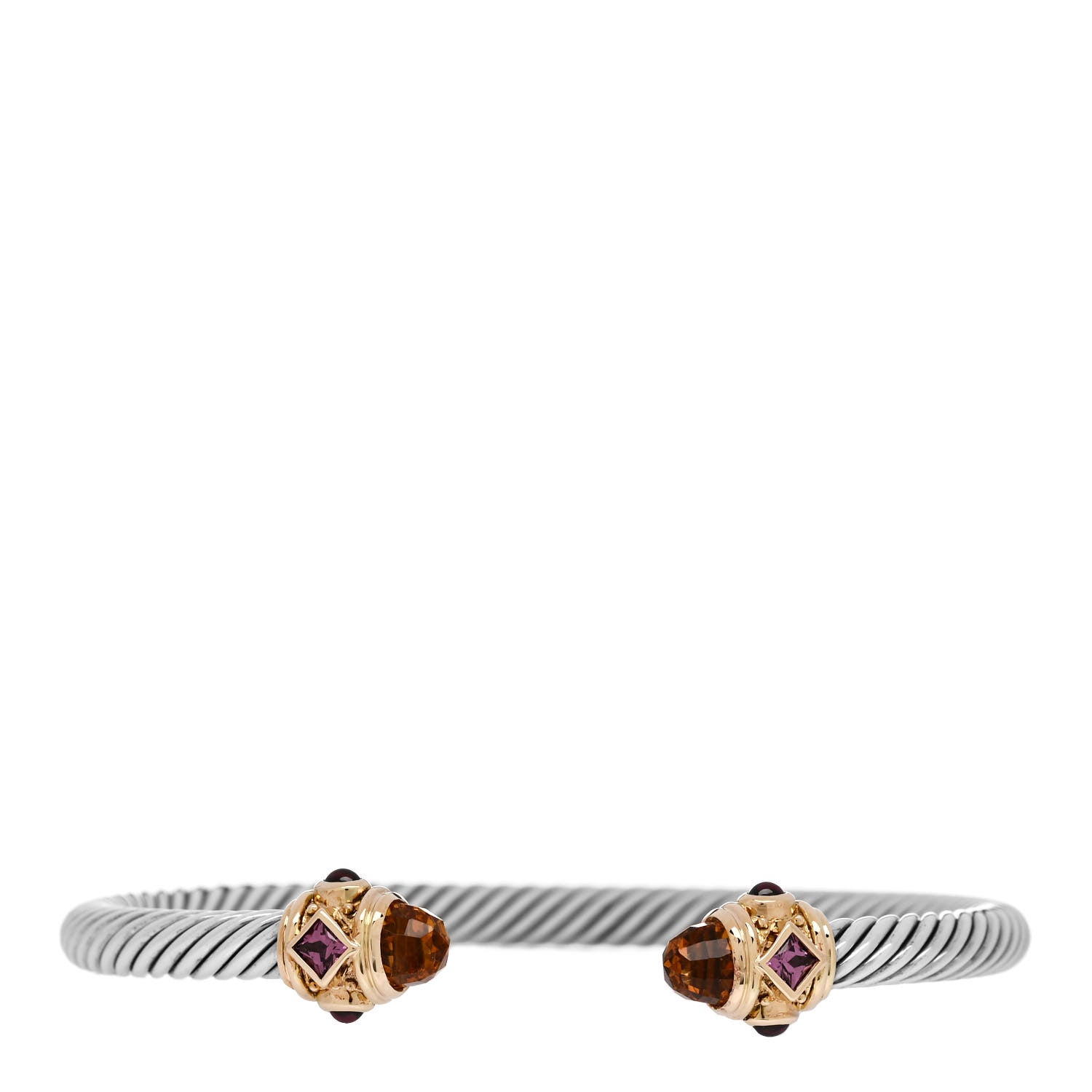 David Yurman Sterling Silver 14K Yellow Gold Citrine Amethyst Rhodolite Garnet 5mm Cable Renaissance Bracelet 1 of 4