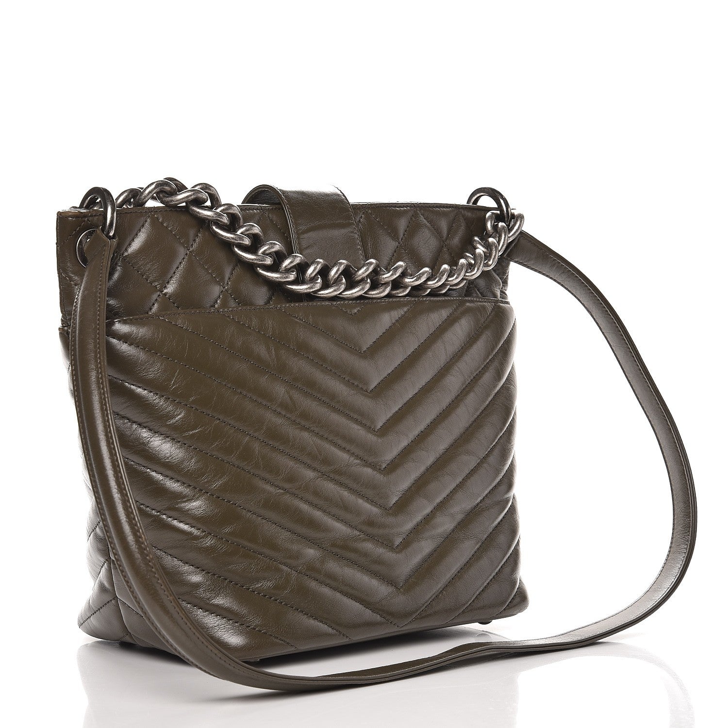 Chanel Calfskin Chevron Quilted Large Shopping Tote Khaki 3 of 7