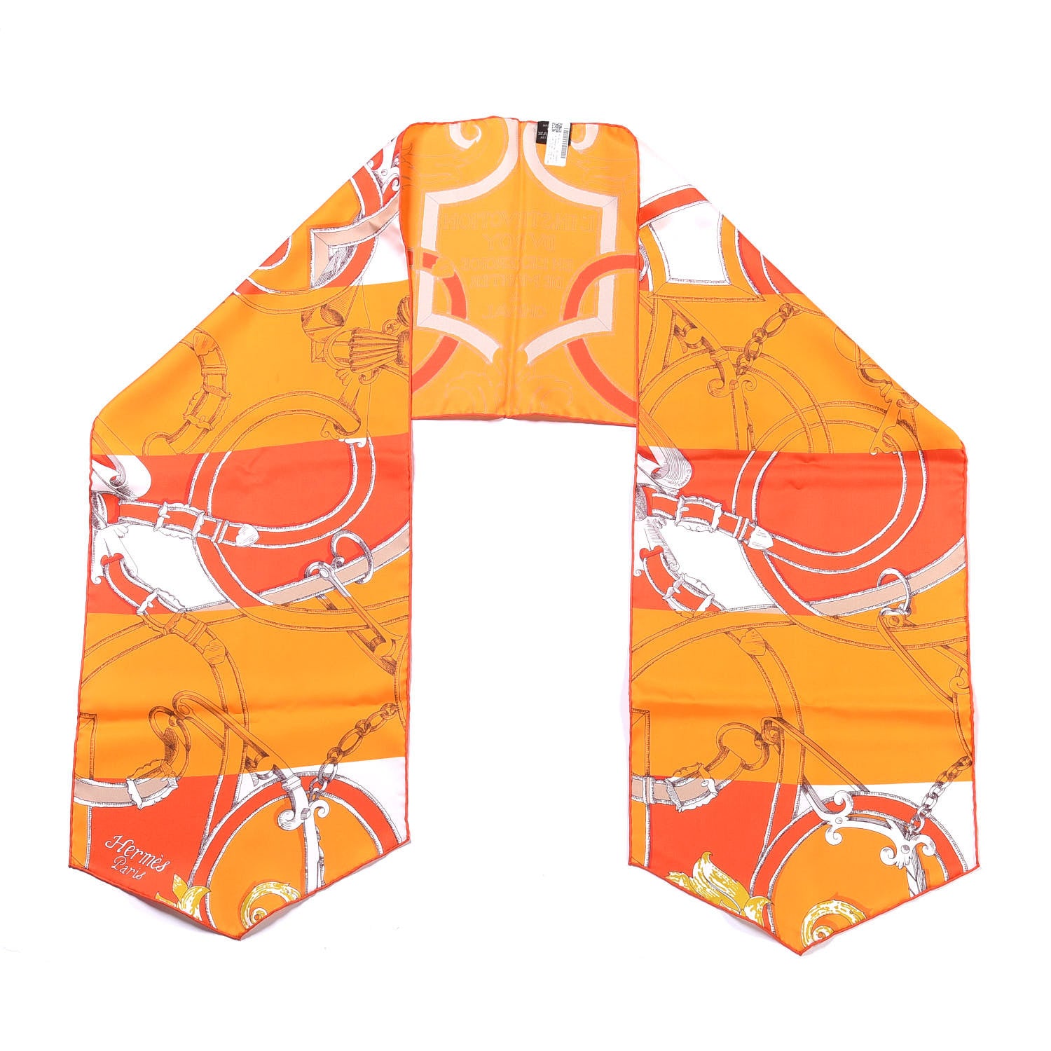 Hermes Silk Instruction Du Roy Bayadere Maxi Twilly Vermillion Orange 5 of 5