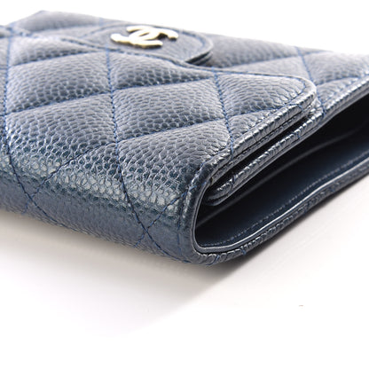 Chanel Metallic Caviar Quilted Compact Flap Wallet Dark Blue 8 of 12