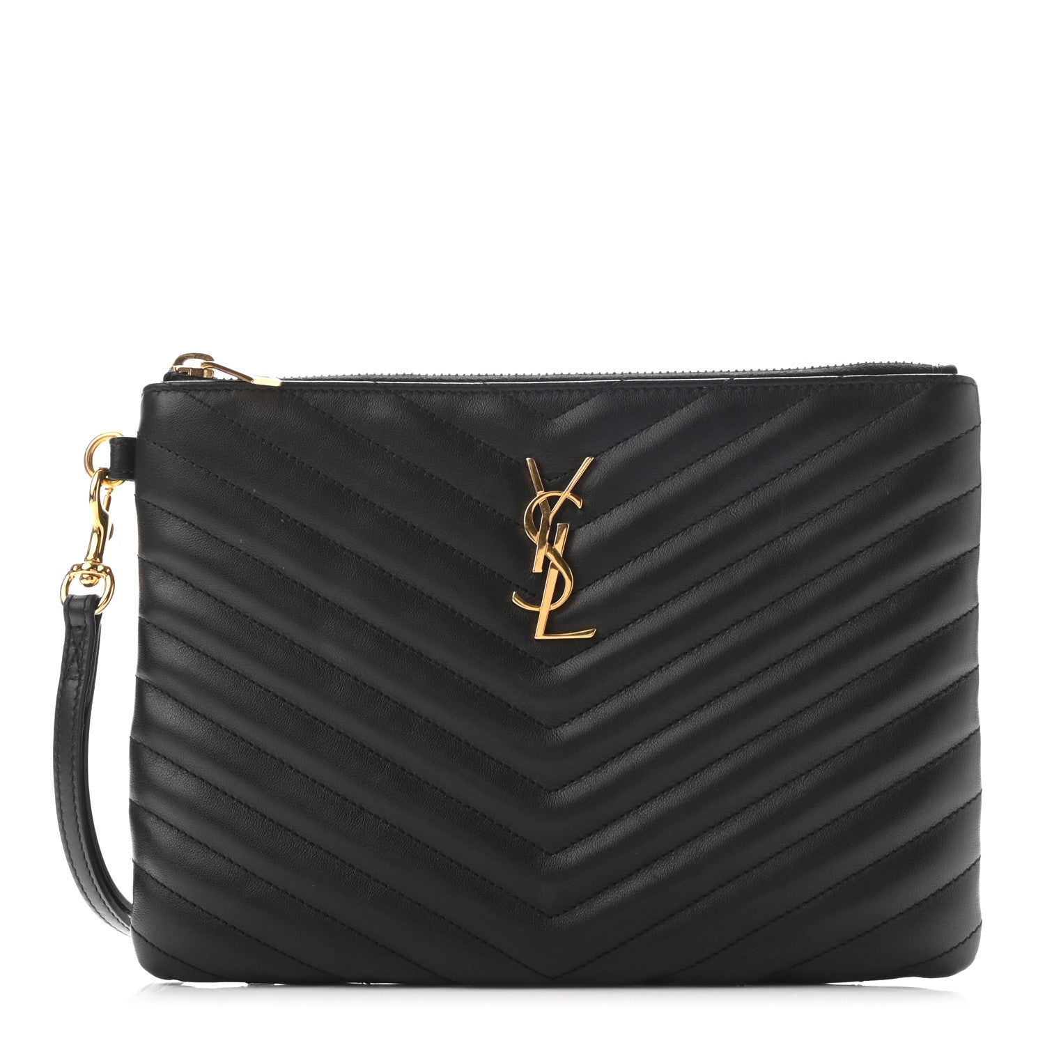 Saint Laurent Calfskin Matelasse Chevron Monogram A5 Wristlet Black 1 of 7