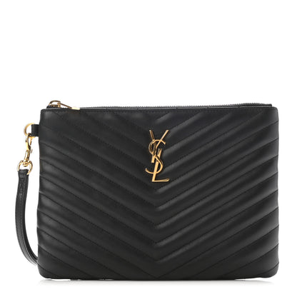 Saint Laurent Calfskin Matelasse Chevron Monogram A5 Wristlet Black 1 of 7