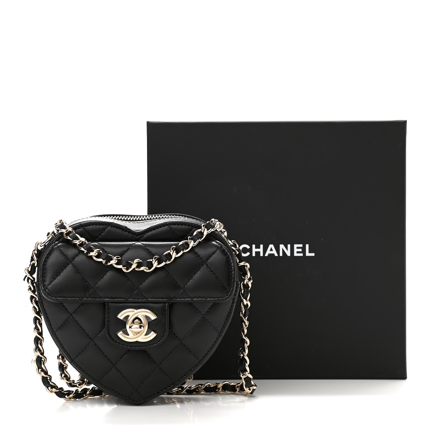 Chanel Lambskin Quilted CC In Love Heart Clutch With Chain Black 11 of 11