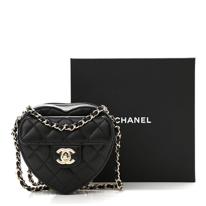 Chanel Lambskin Quilted CC In Love Heart Clutch With Chain Black 11 of 11