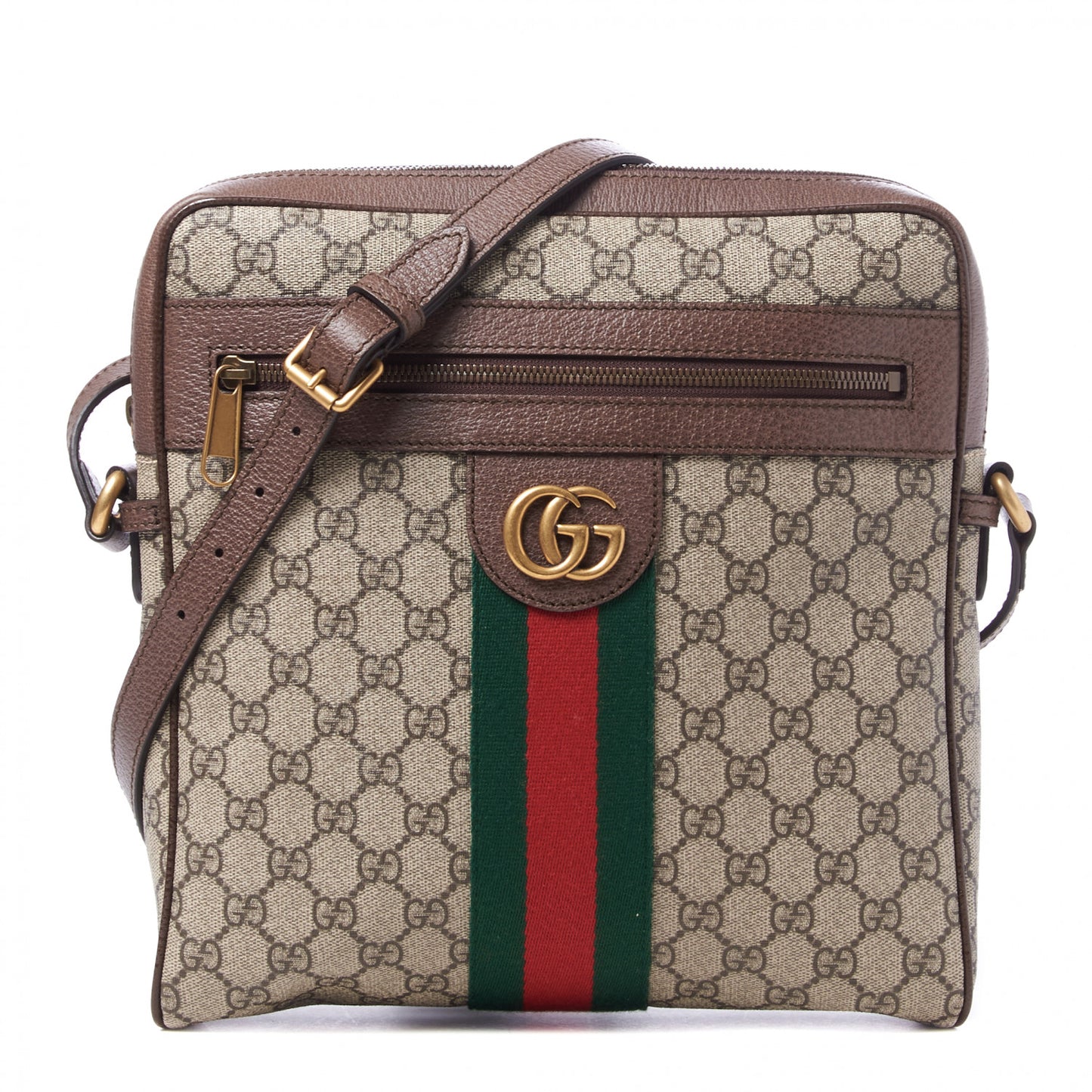 GG Supreme Monogram Web Medium Ophidia Messenger Bag Brown
