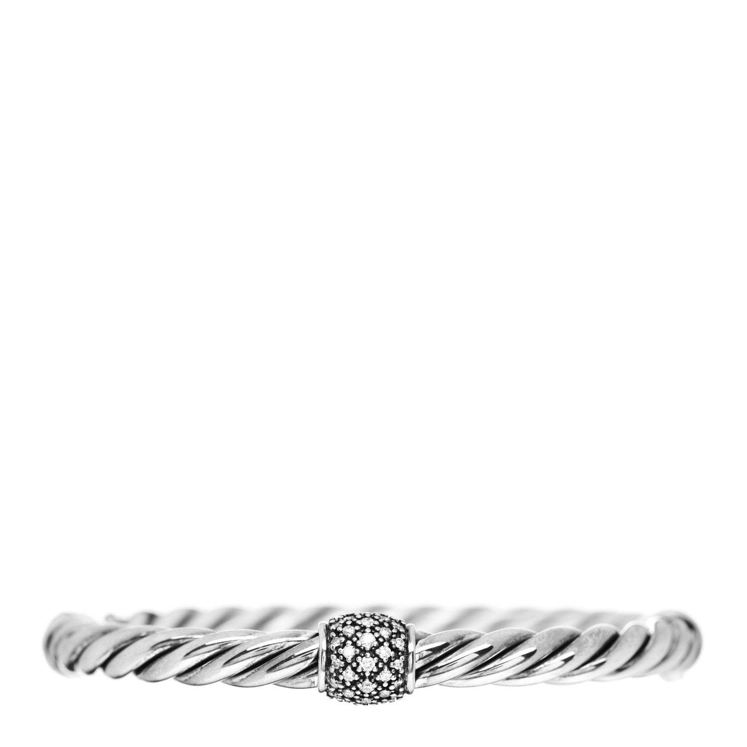 David Yurman Sterling Silver Diamond 6mm Metro Cable Station Bangle Bracelet 1 of 4