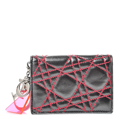 Christian Dior Metallic Lambskin Cannage Anselm Reyle Lady Dior Card Holder Gunmetal 1 of 13