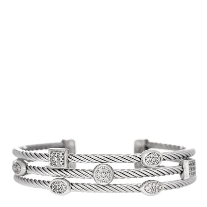 David Yurman Sterling Silver Diamond Three Row Confetti Cuff Bracelet 1 of 4