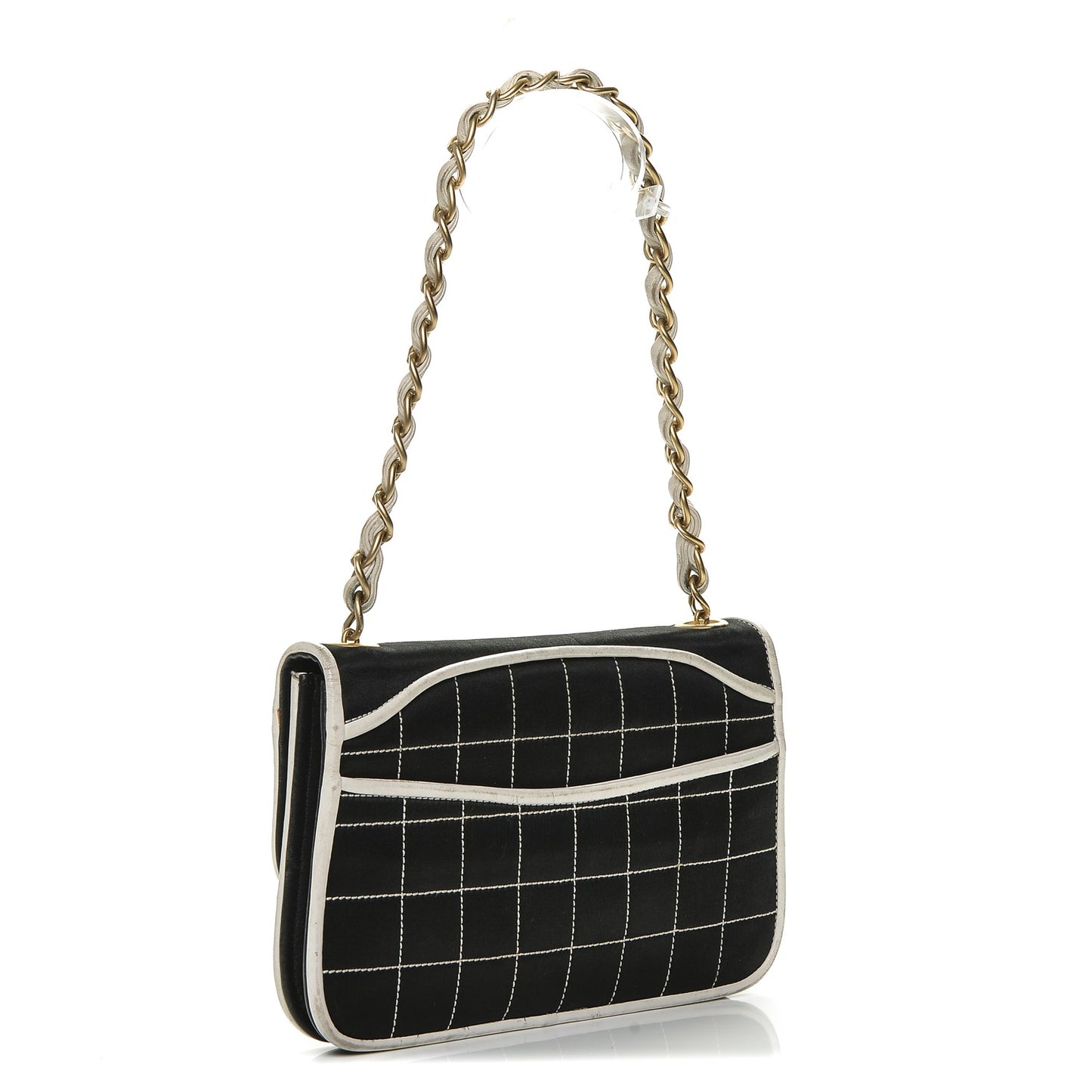 Satin Quilted Chocolate Bar Flap Black