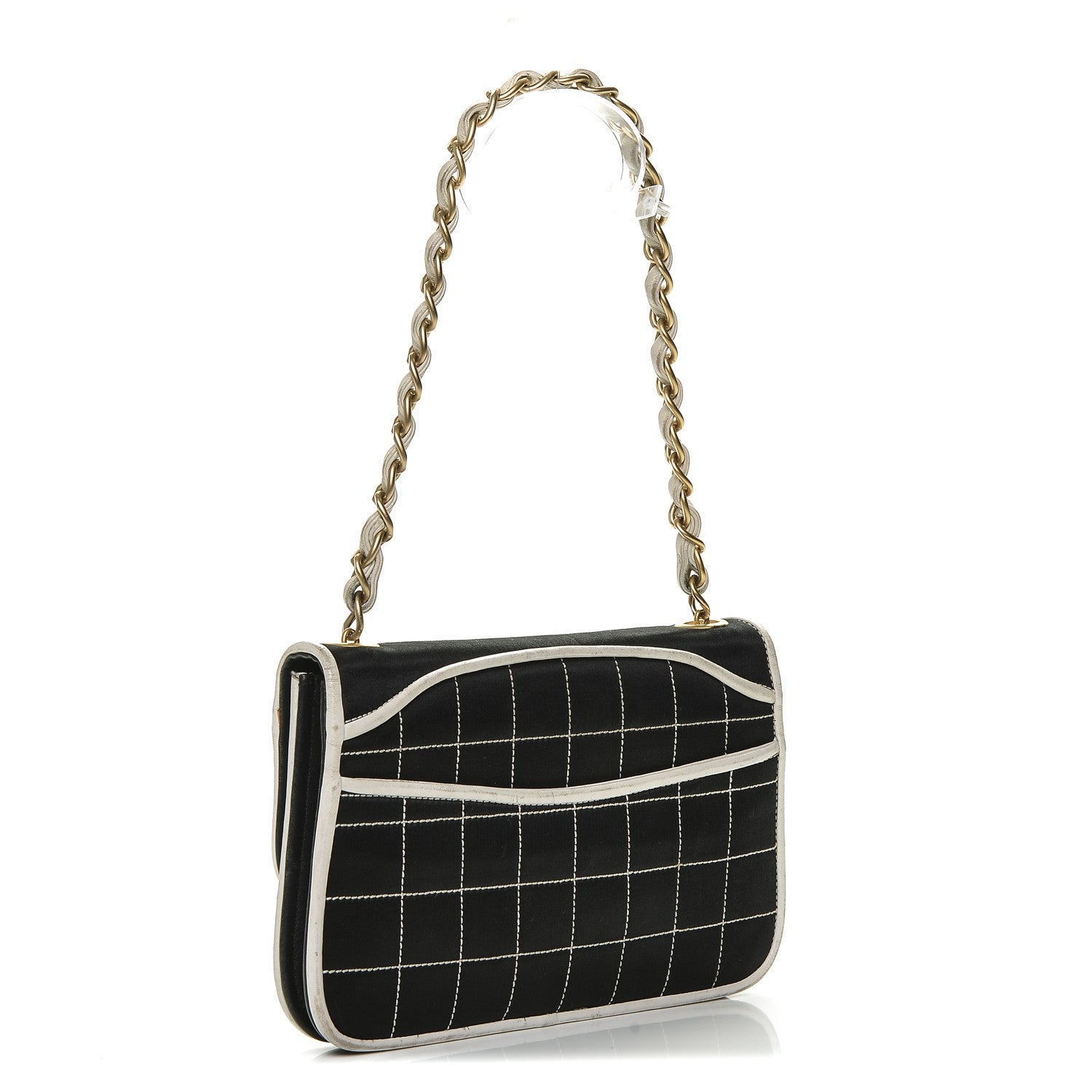 Chanel Satin Quilted Chocolate Bar Flap Black 3 of 7