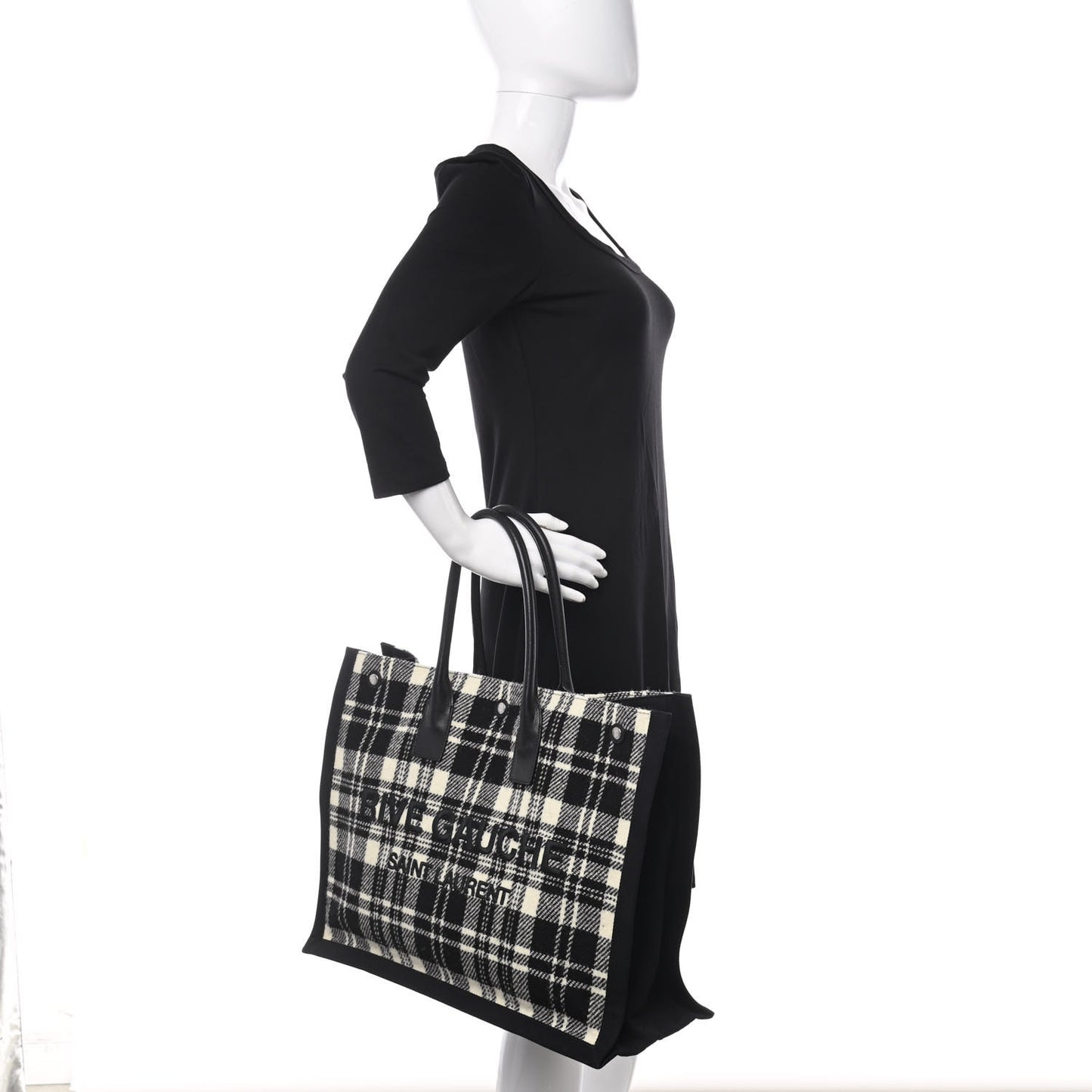Wool Tartan Rive Gauche Tote White Black