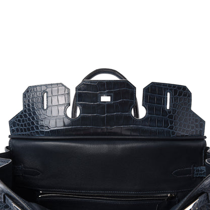 Hermes Shiny Porosus Crocodile Birkin 35 Bleu Abysse 19 of 35