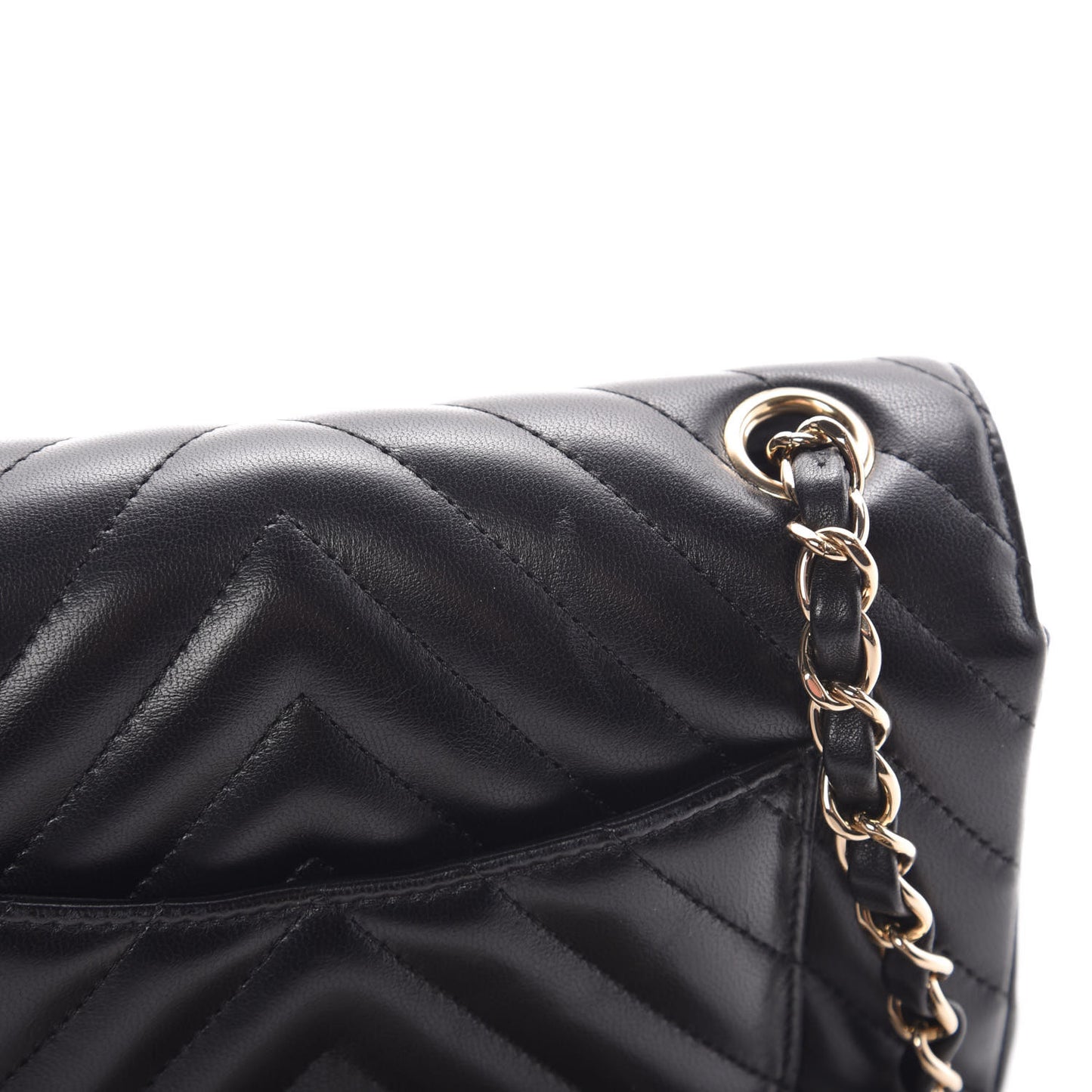 Lambskin Chevron Quilted Mini Rectangular Flap Black