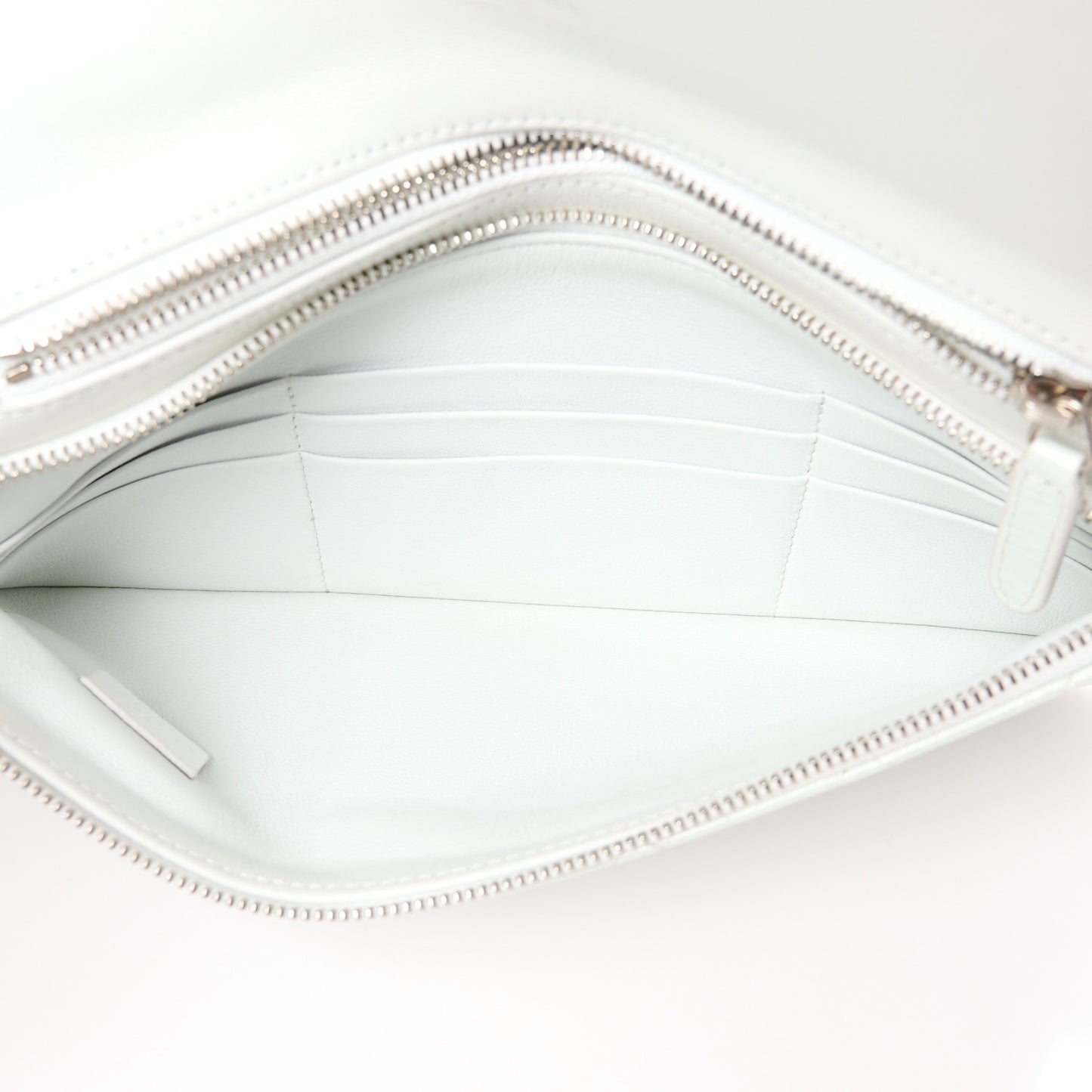 Iridescent Aged Calfskin Quilted Small 31 Pouch White