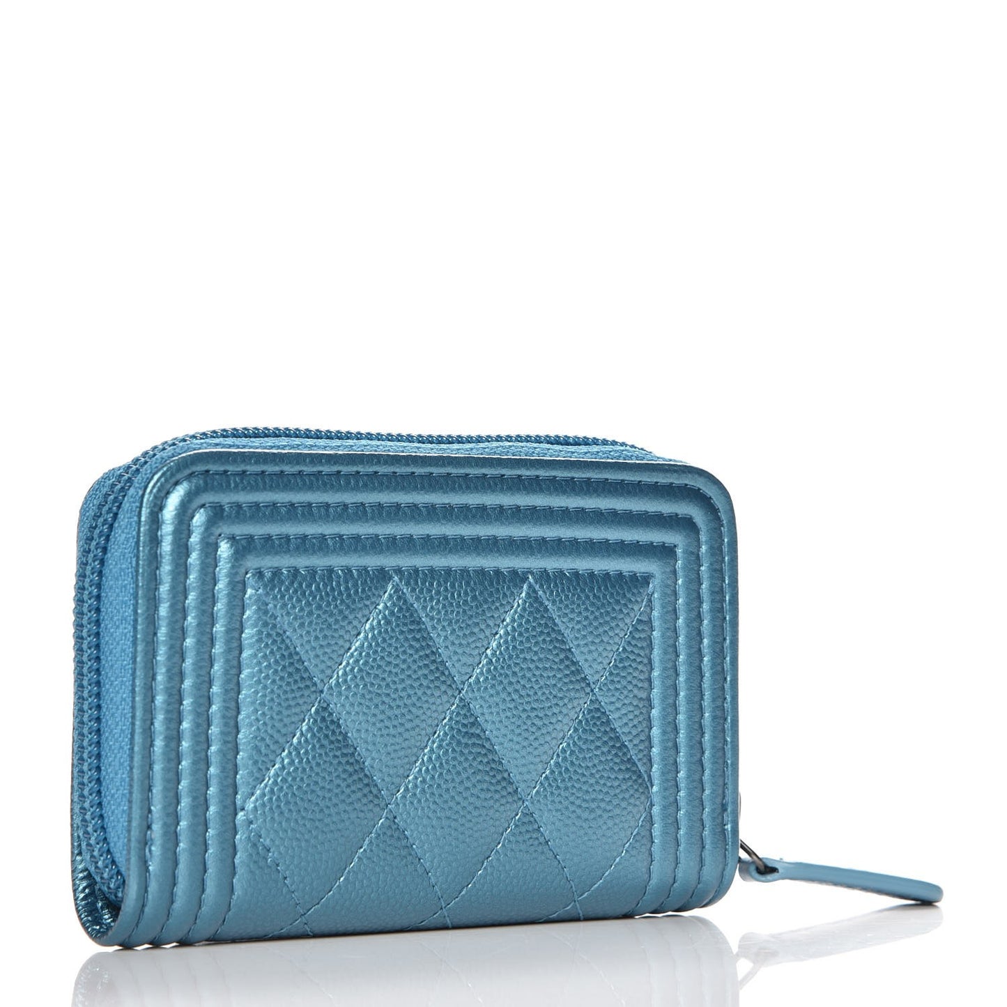 Metallic Caviar Quilted Boy Zip Around Coin Purse Wallet Turquoise
