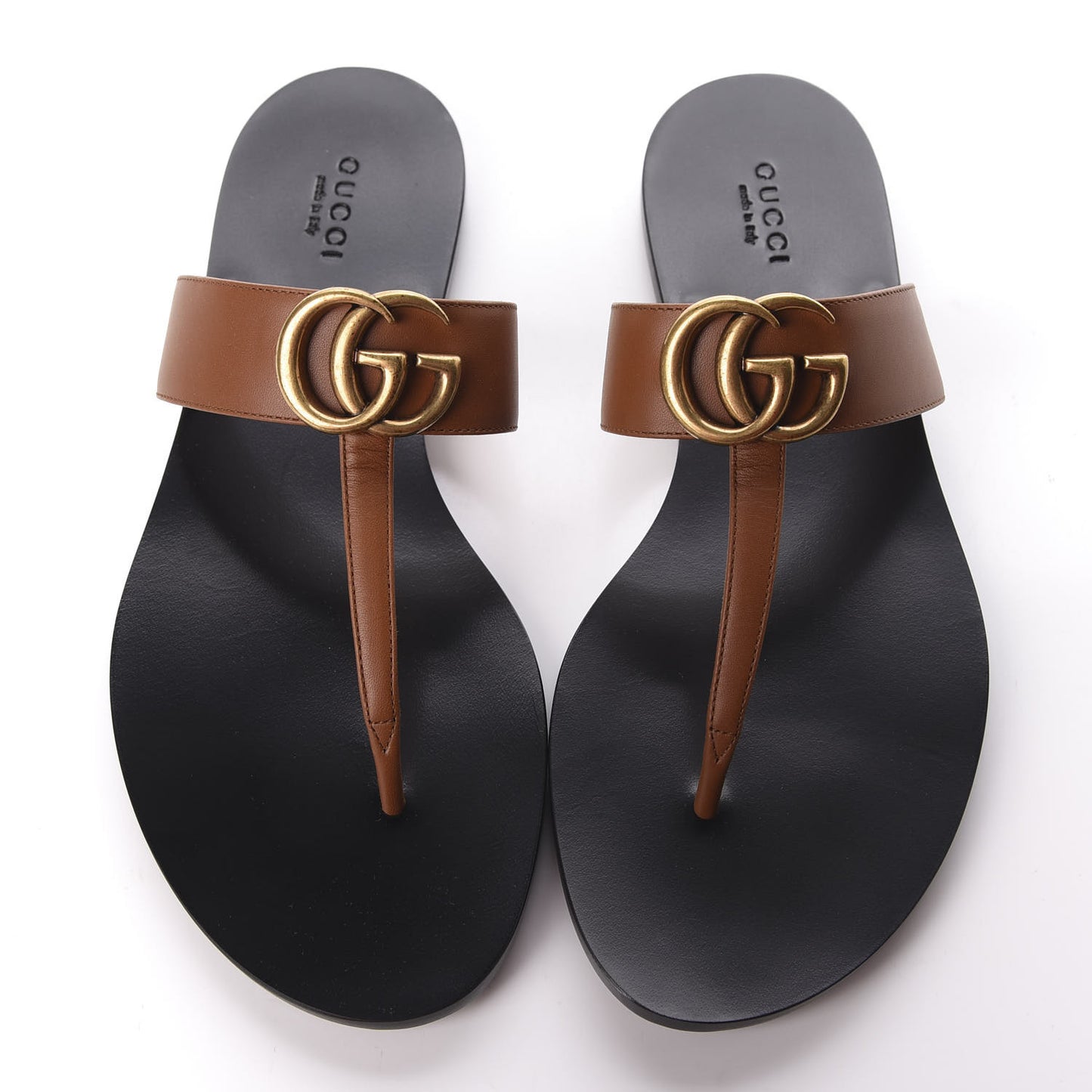 Calfskin GG Marmont Thong Sandals 37.5 Cognac