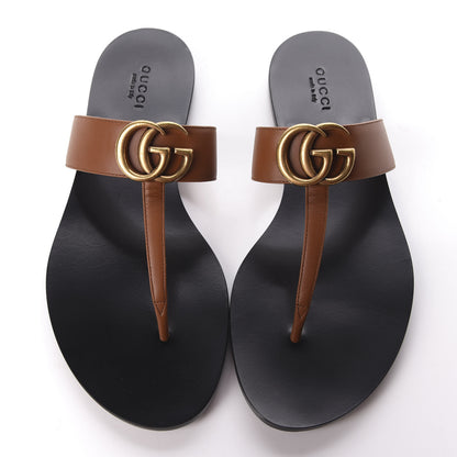Gucci Calfskin GG Marmont Thong Sandals 37.5 Cognac 5 of 9