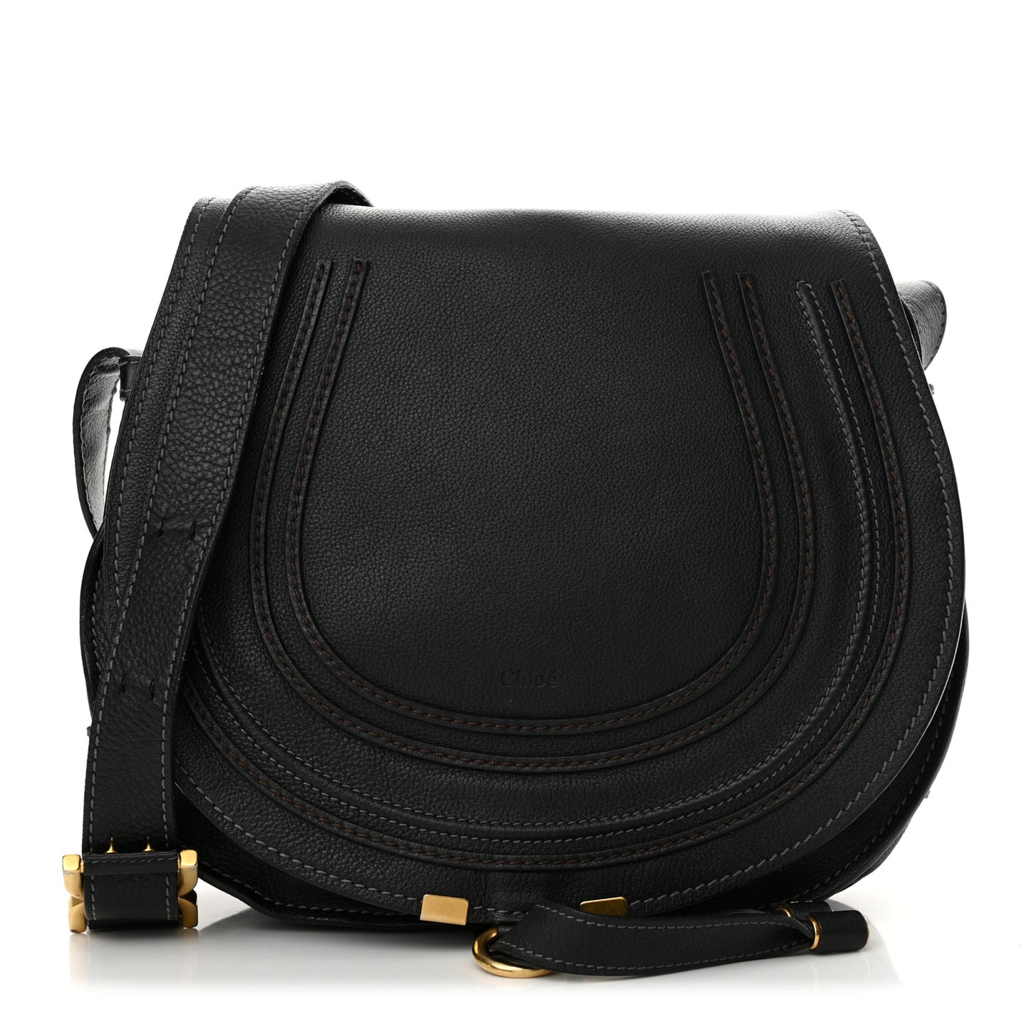 Calfskin Medium Marcie Round Crossbody Bag Black