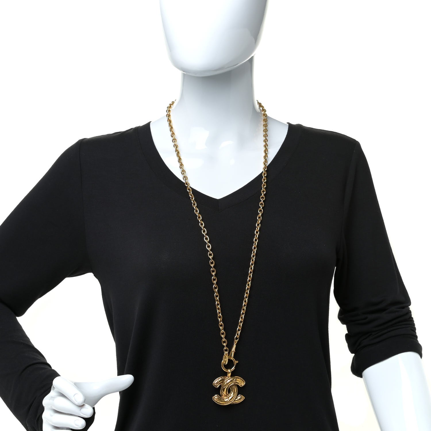 Chanel Metal Quilted CC Long Necklace Gold 2 of 5