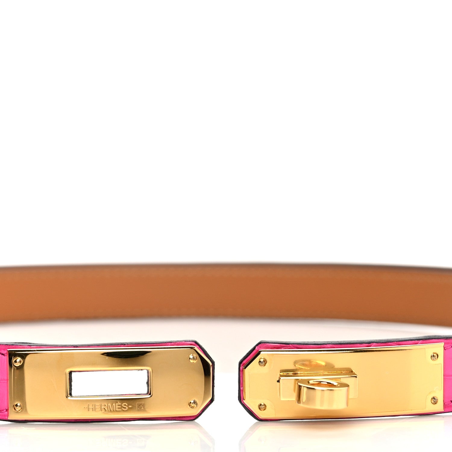 Hermes Matte Alligator Kelly Belt Rose Shocking 3 of 5
