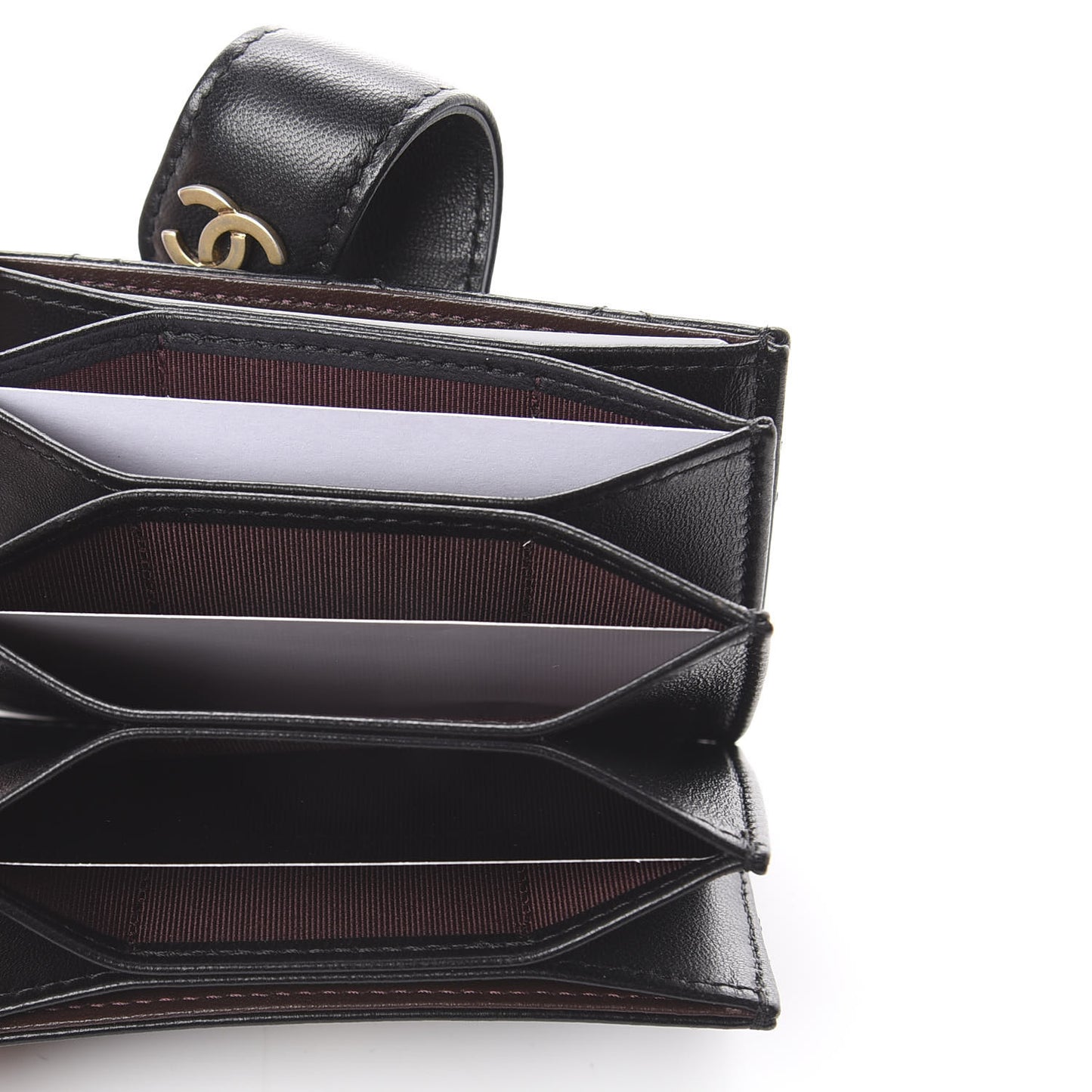 Lambskin Quilted Gusseted Card Holder Black