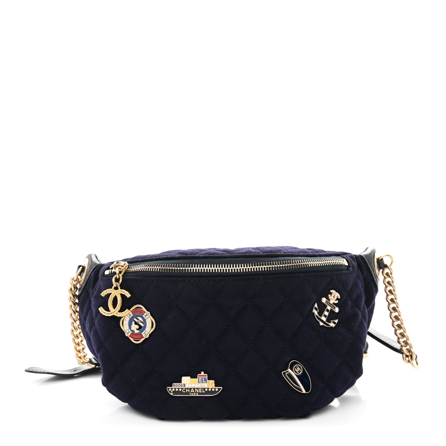 Chanel Wool Lambskin Quilted Paris Hamburg Charms Waist Bag Dark Navy 1 of 10