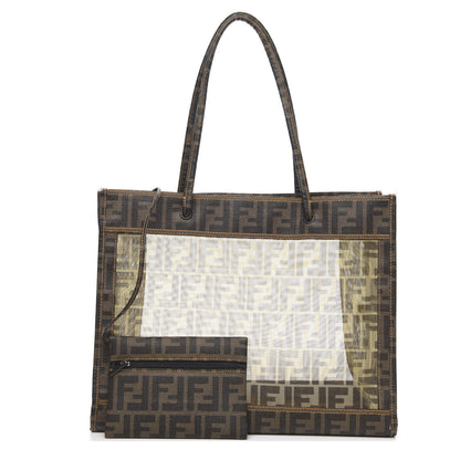Fendi Mesh Glazed Fabric FF 1974 Tote Tobacco 1 of 11