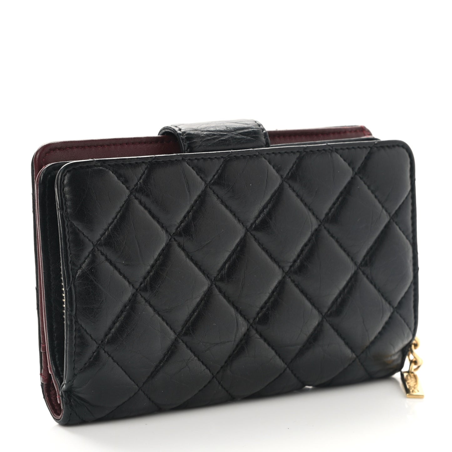 Aged Calfskin Quilted Reissue Zipped Pocket Wallet Black