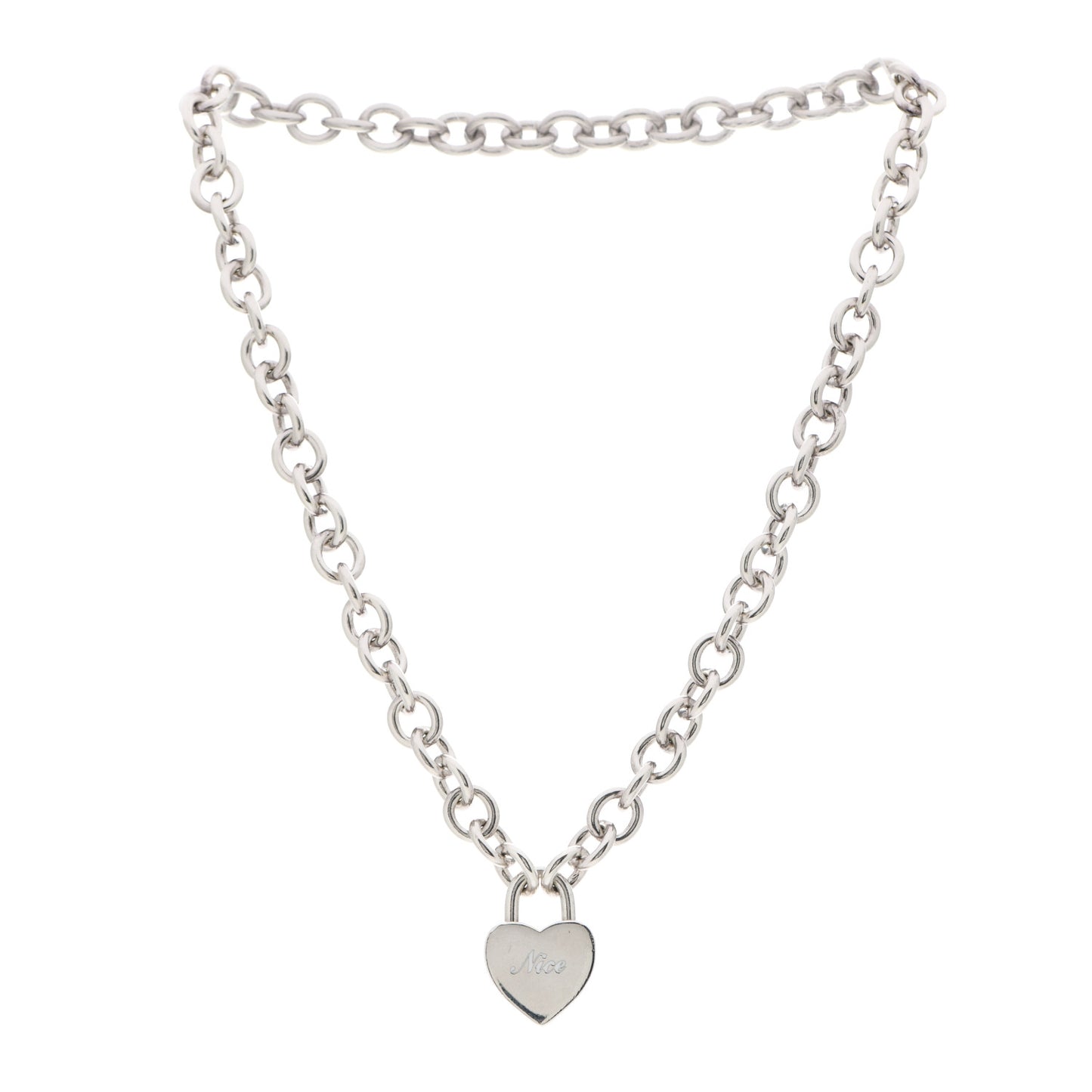 Sterling Silver Heart Naughty & Nice Heart Lock Pendant Necklace