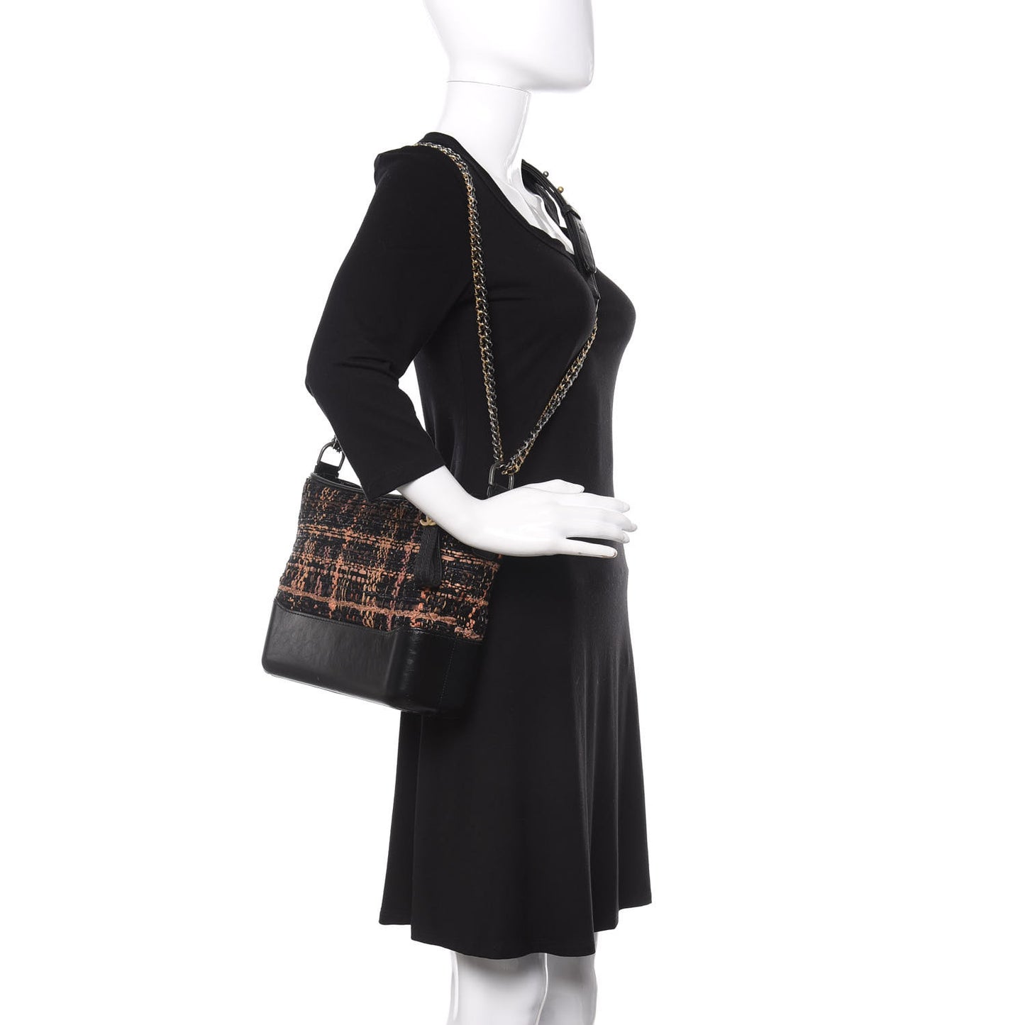 Tweed Calfskin Medium Gabrielle Hobo Black Brown