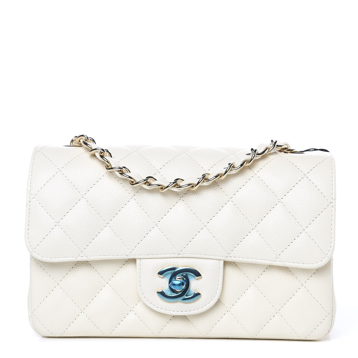 Caviar Quilted Mini Rectangular Flap White