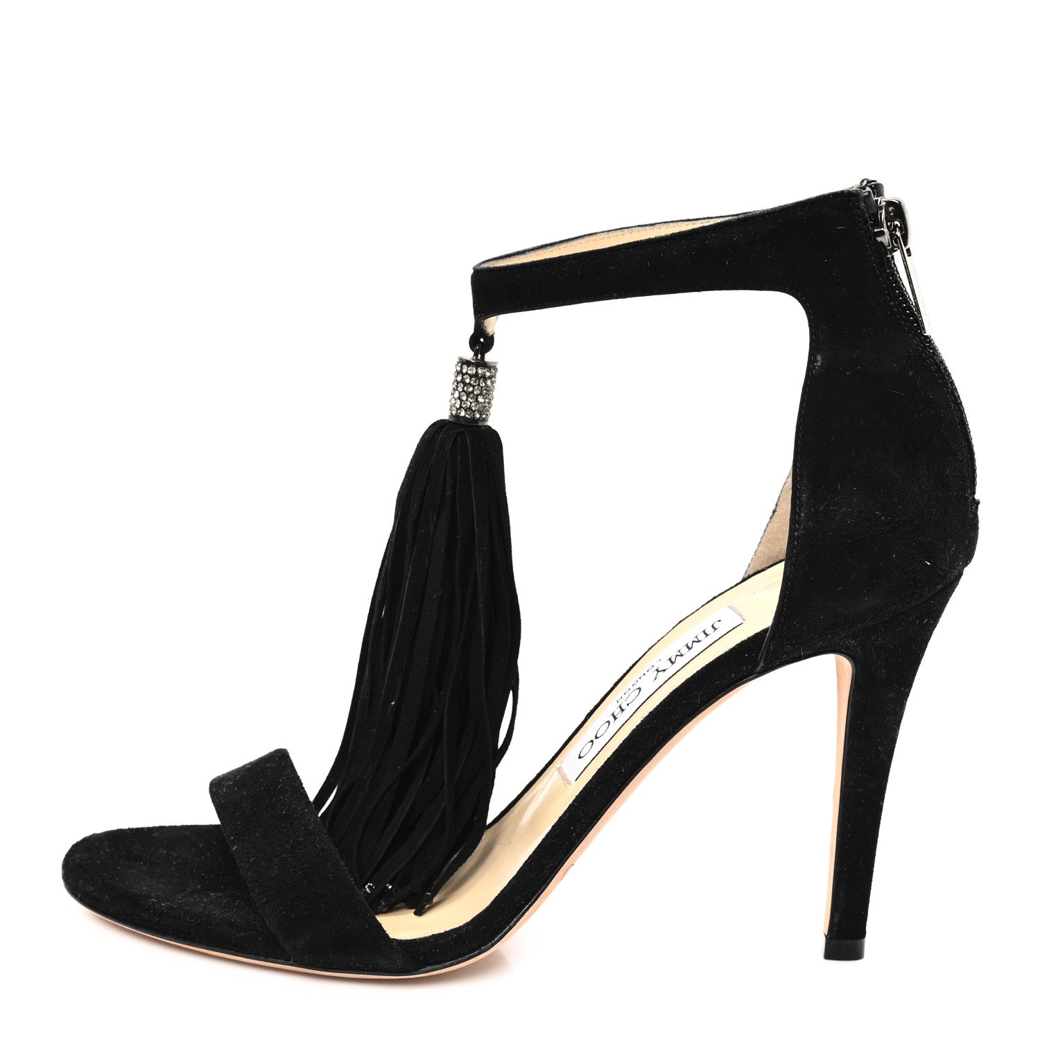 Jimmy Choo Suede Viola Tassel Sandals 37 Black 1 of 8
