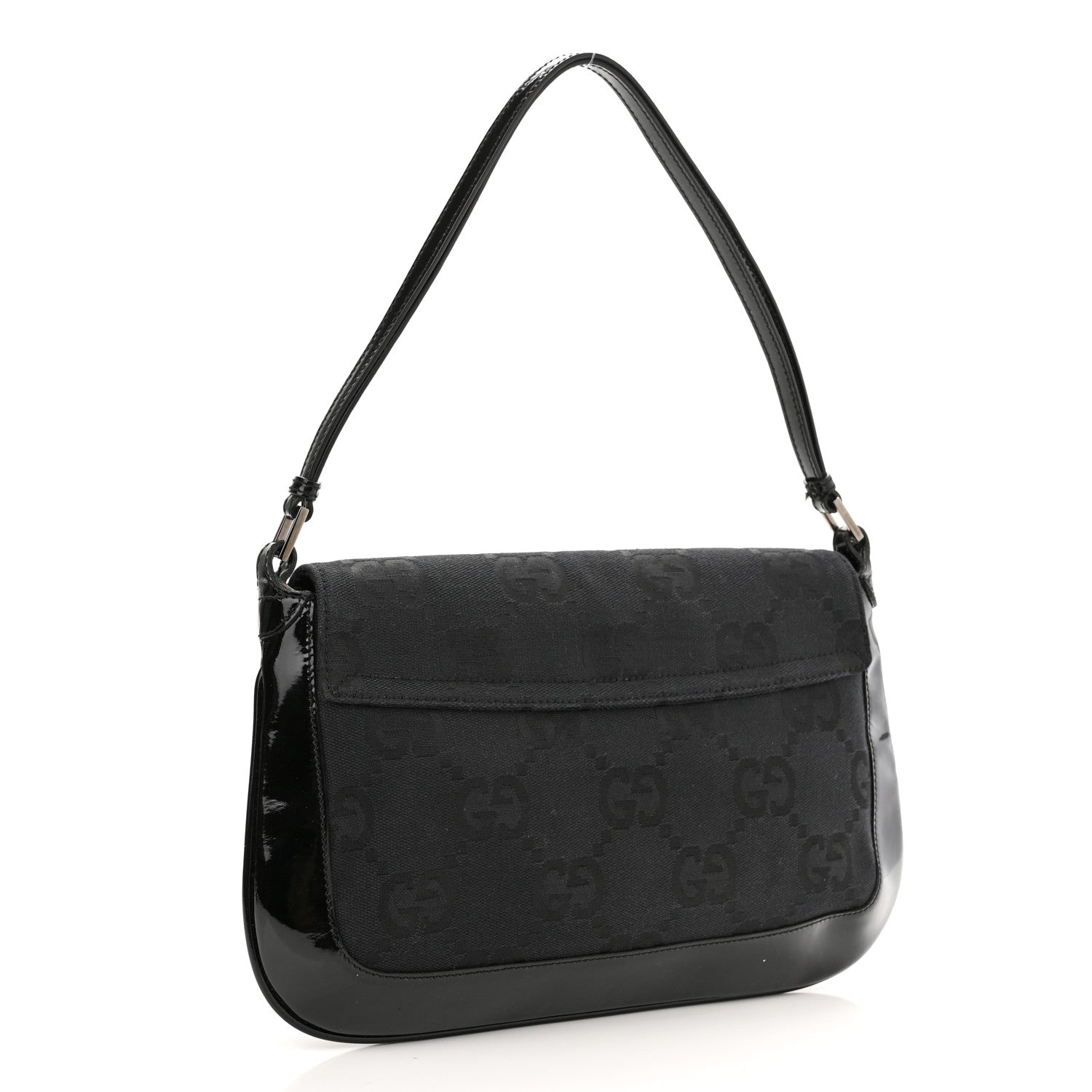 Gucci Patent Jumbo Monogram Canvas Shoulder Bag Black 3 of 12